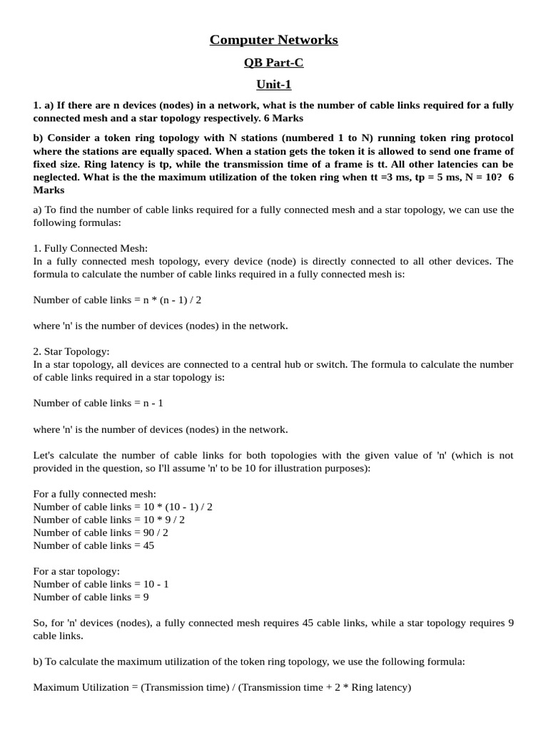 Computer Networks QB Part-C Key - Update | PDF | Osi Model | Ip Address