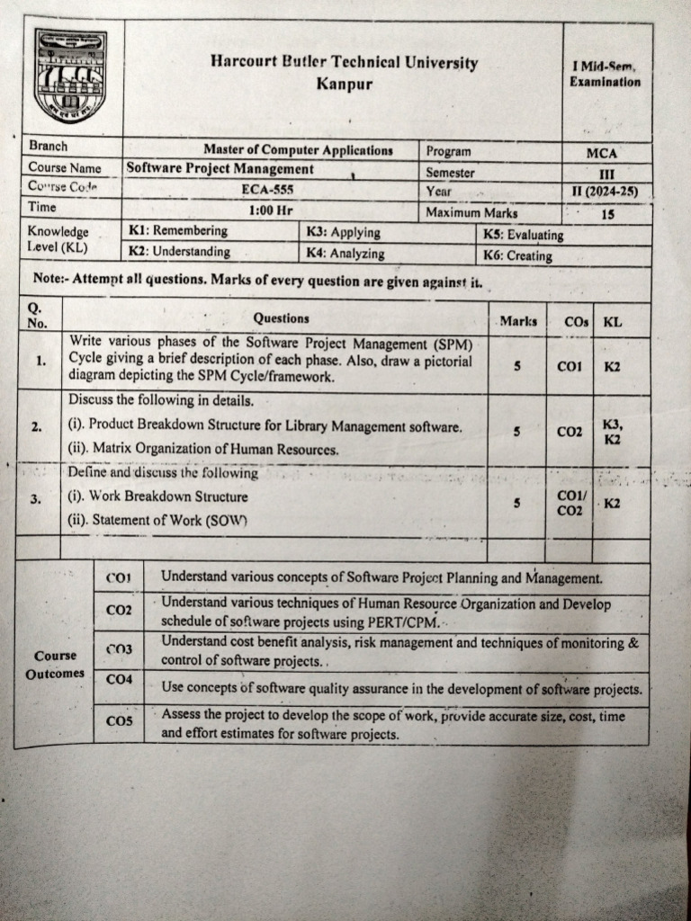 SPM 2024-25 Mid1 | PDF | Project Management | Software