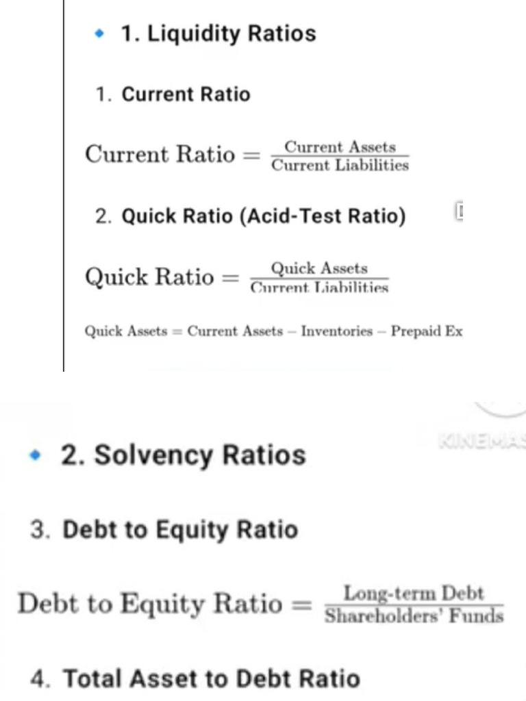 Accounting Ratios Formulas | PDF