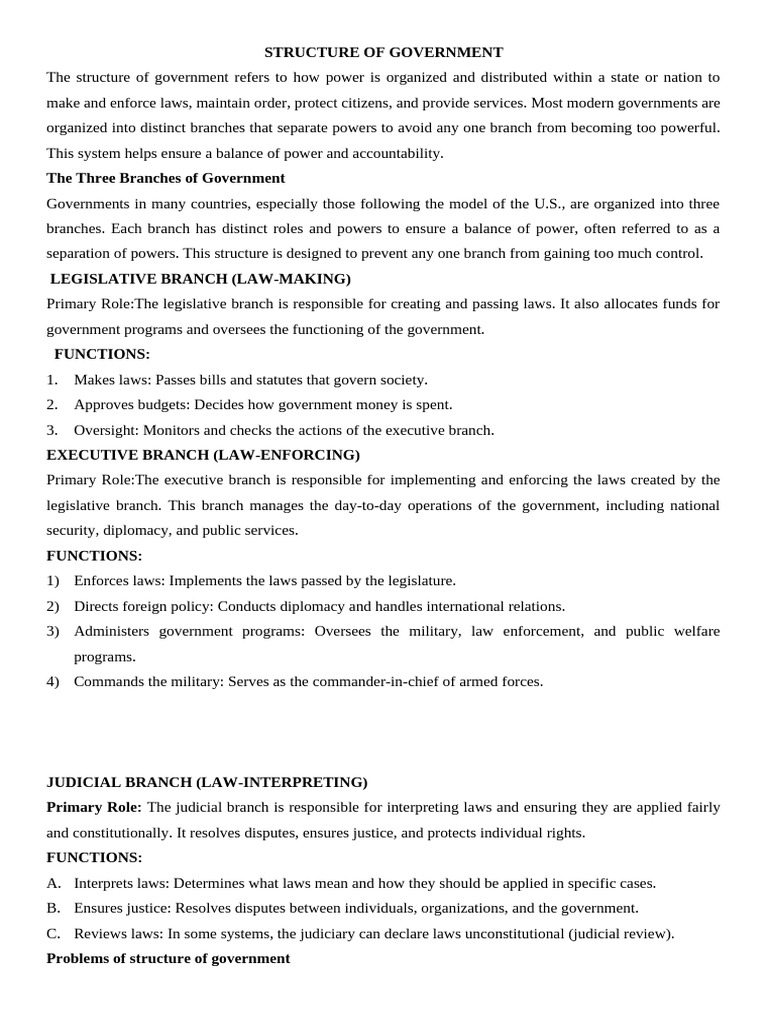 WK 1 Structure of Government | PDF | Separation Of Powers | Legislature