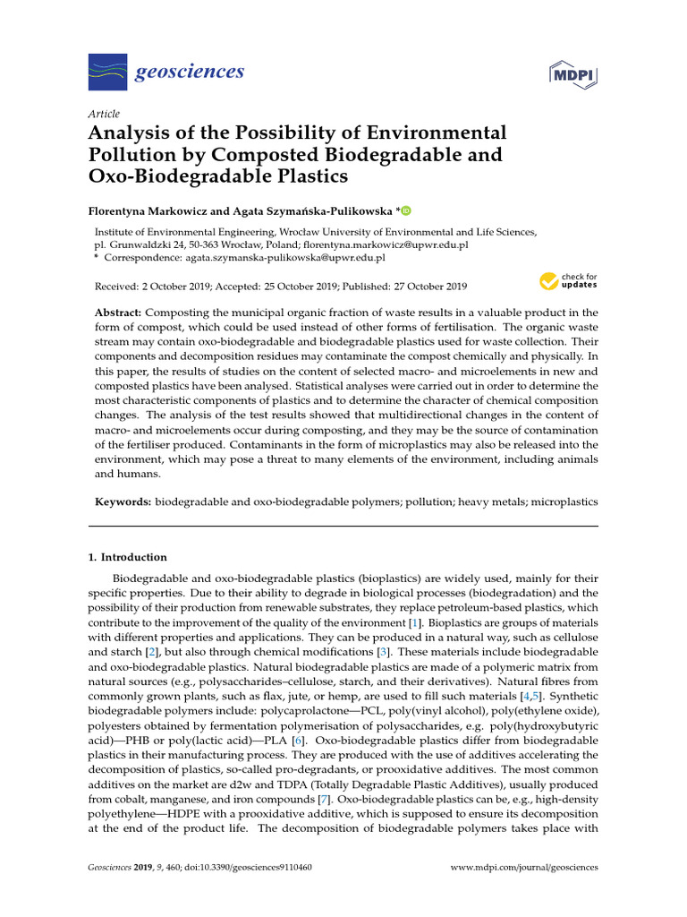 Analysis of the Possibility of Environmental Pollution by Composted ...