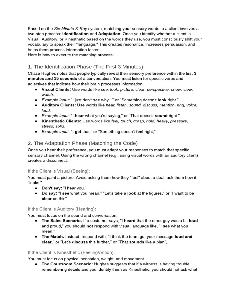 Sensory Language Matching - The Six-Minute X-Ray Method | PDF | Word ...