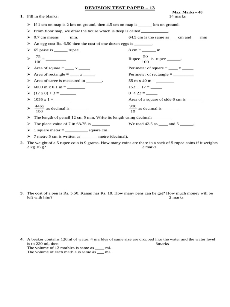 Maths Class V 45 | PDF | Area | Metre