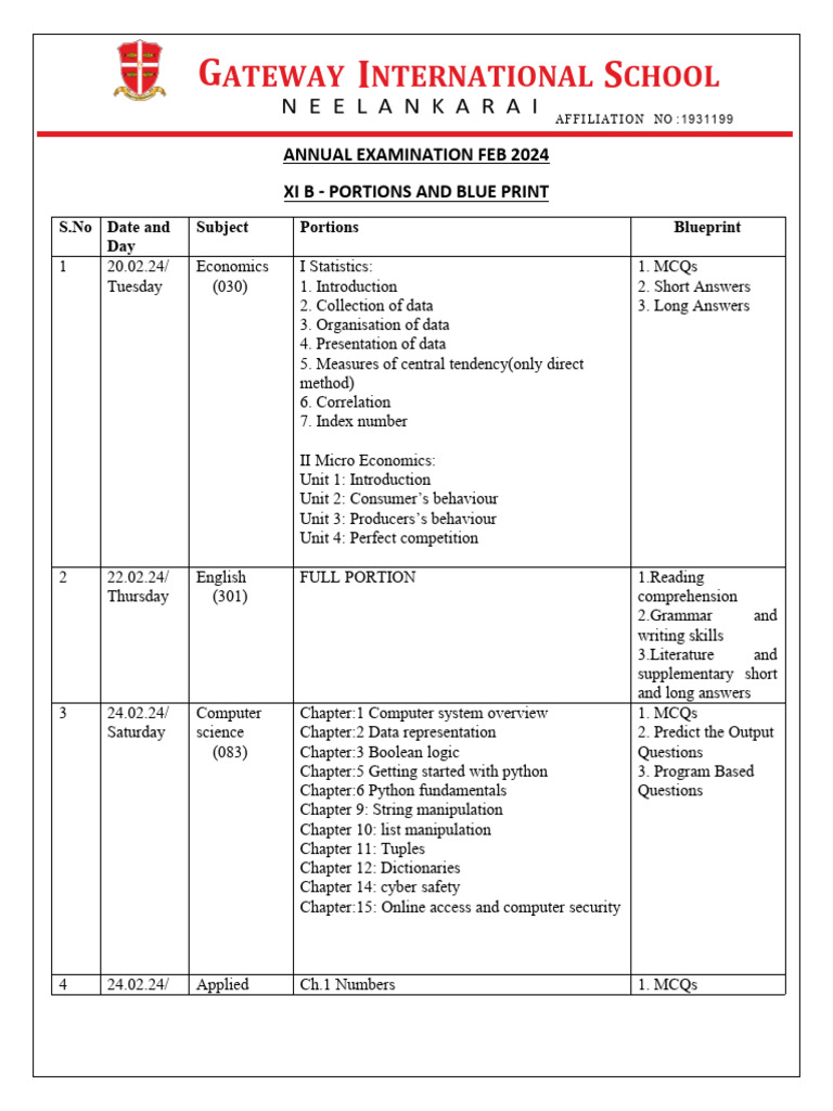 Xi B Annual Exam Portions and Rint | PDF | Line (Geometry) | Mathematics