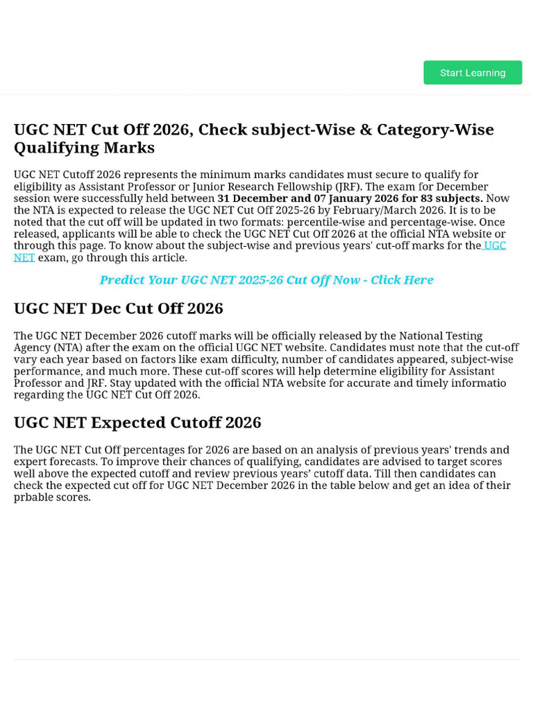 UGC NET Cut Off 2026, Check Subject-Wise & Category-Wise Qualifying ...