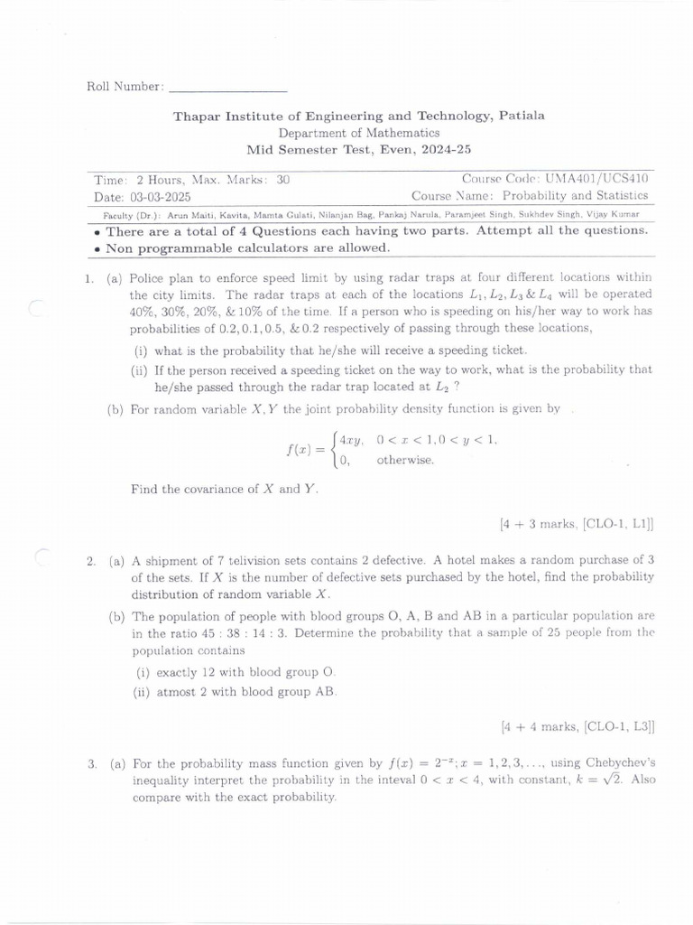 Uma401 MST e Mar25 | PDF | Probability Density Function | Measure Theory