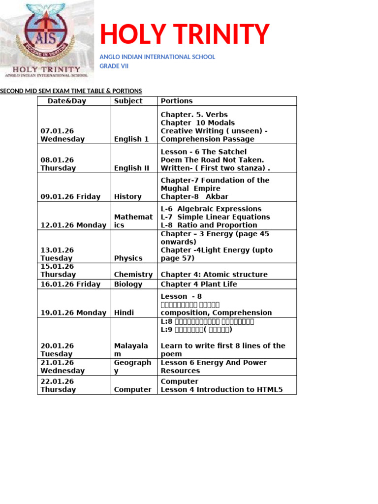 Mid Sem Time Table | PDF