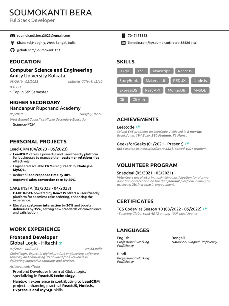 Soumokanti's Resume (1) | PDF | Computing | Software Engineering