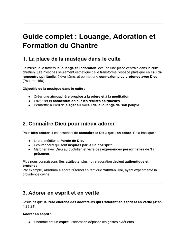 Guide Complet - Louange, Adoration Et Formation Du Chantre | PDF | Dieu ...