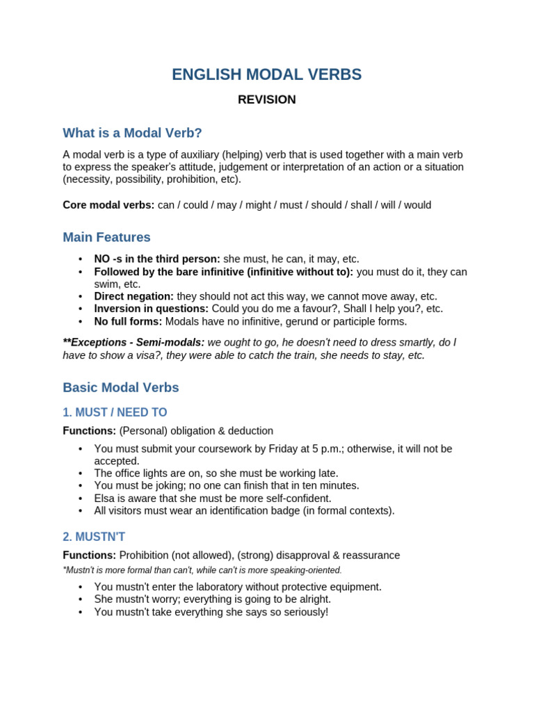 Modal Verbs Complete | PDF | Verb | Linguistics