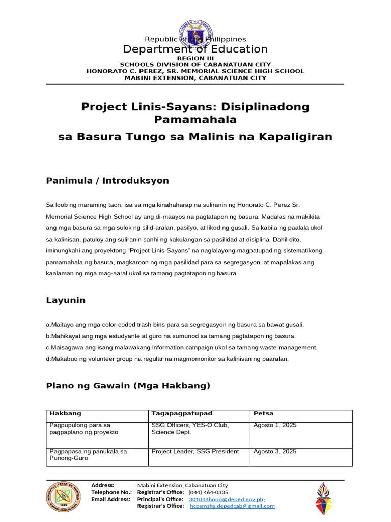 Sample Panukalang Proyekto | PDF