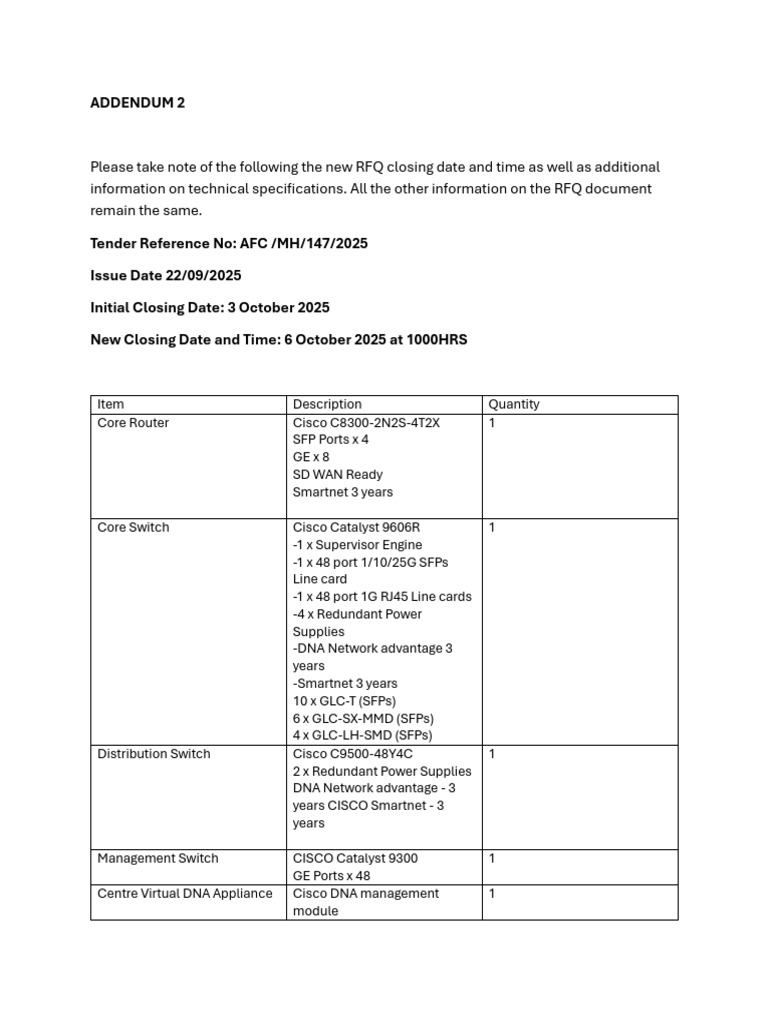 1759395428 Addendum 2 Core Network Equipmentn | PDF