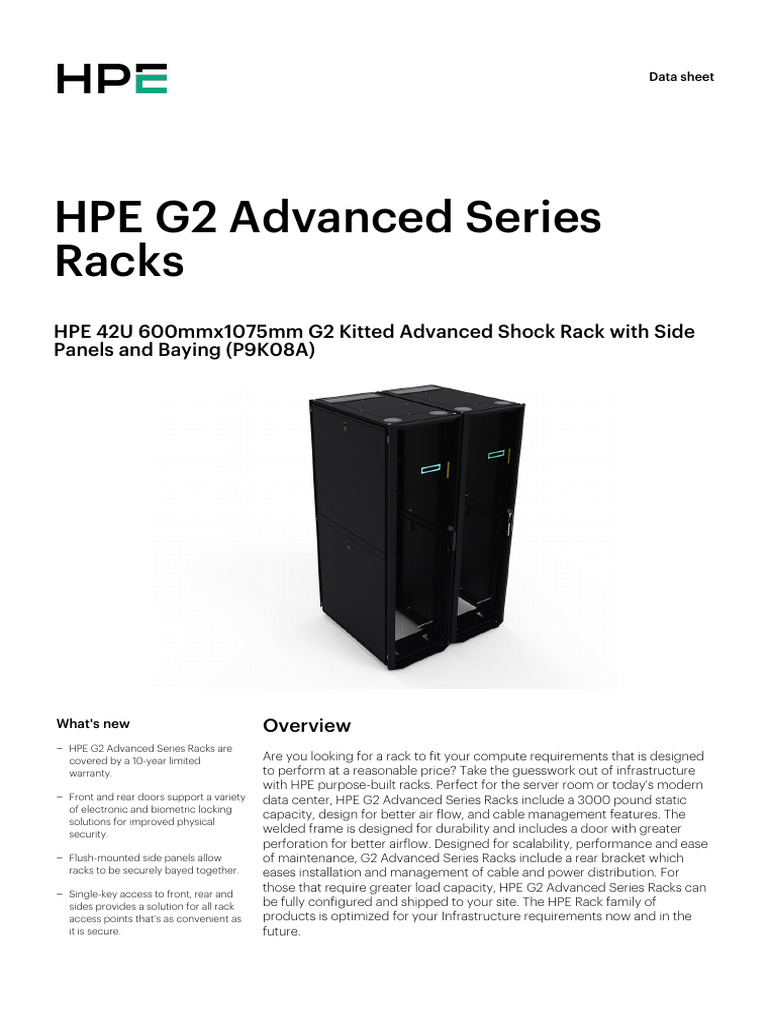 HPE 42U 600mmx1075mm G2 Kitted Advanced Shock Rack With Side Panels and ...