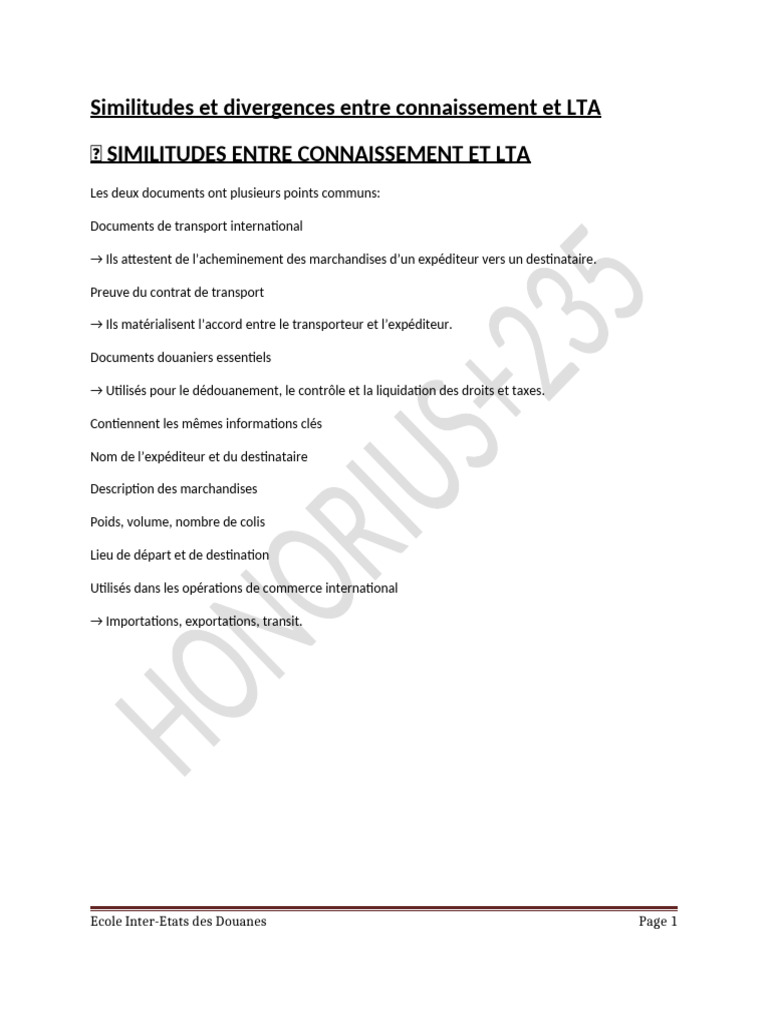 LTA Et Connaissement | PDF