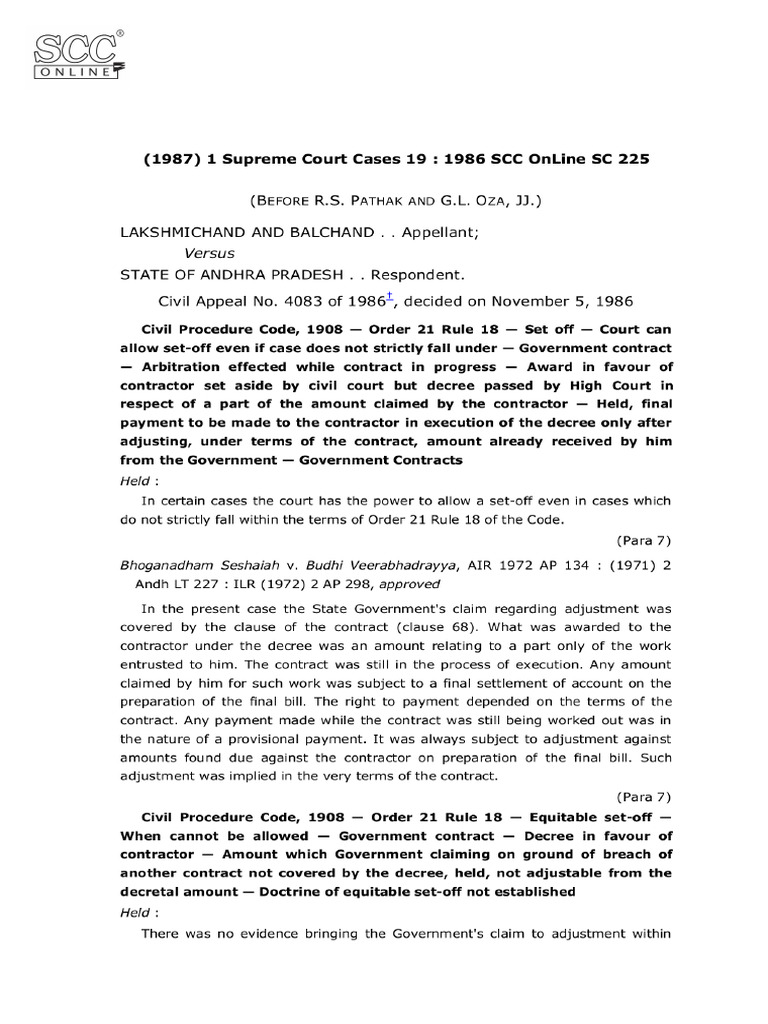 Lakshmichand and Balchand v. State of a.P., (1987) 1 SCC 19 Para 7 ...