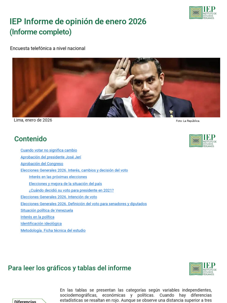 IEP Informe de Opinion Enero 2026 Informe Completo | PDF | Perú ...