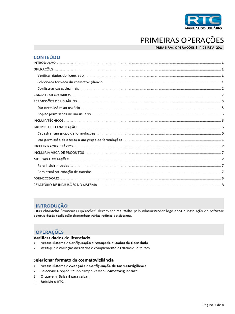 Manual RTC IF-03 Rev - 201 - Primeiras Operações | PDF | Usuário ...