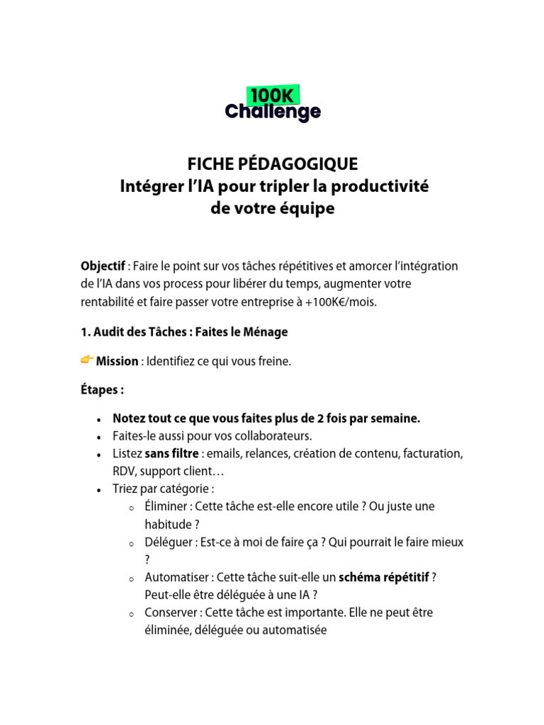 100k Challenge Integrer Lia Pour Tripler La Productivite de Votre ...