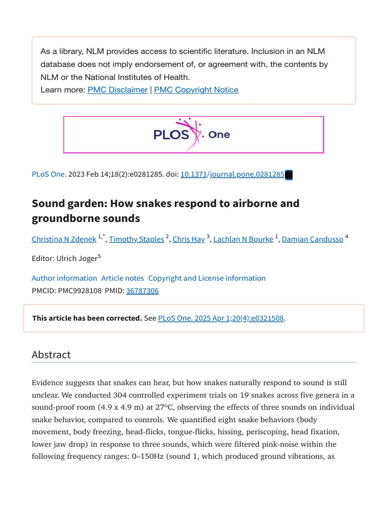 Sound garden- How snakes respond to airborne and groundborne sounds ...