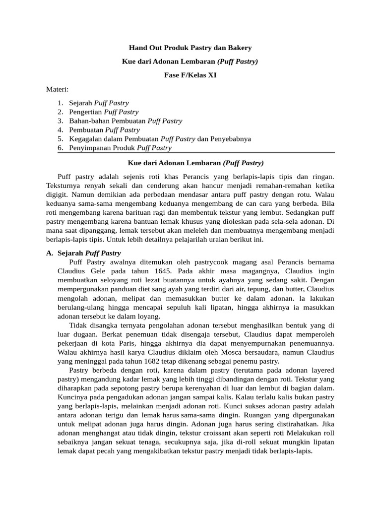 (XI PPB) HandOut Puff Pastry | PDF