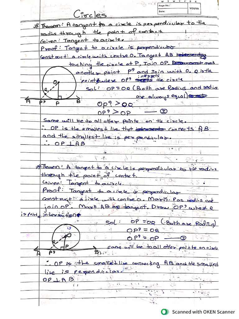 Circles Theorem For Class 10 | PDF