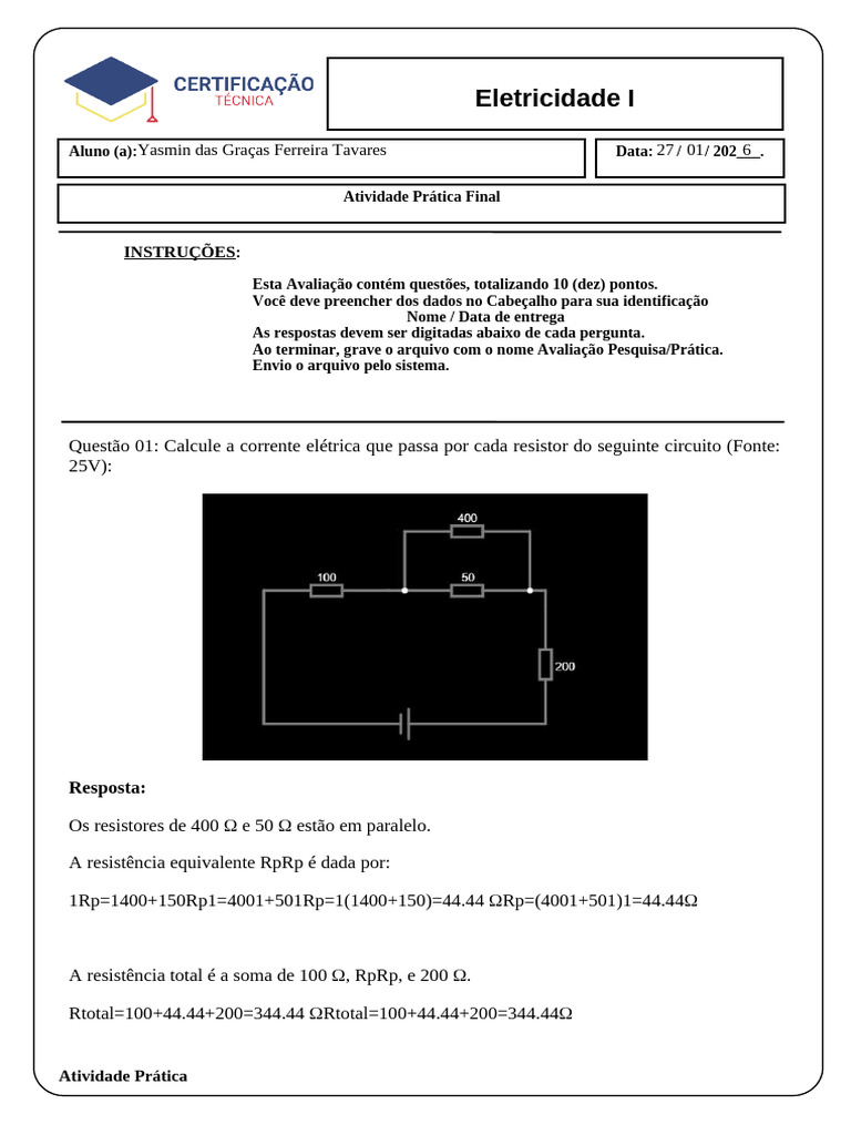 Eletricidade I - Atividade Prática Final | PDF | Circuitos em série e ...