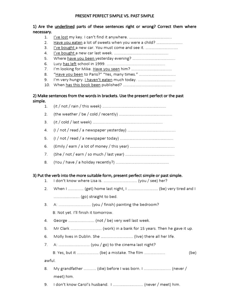 Simple Past or Present Perfect - Extra Exercise 2 | PDF