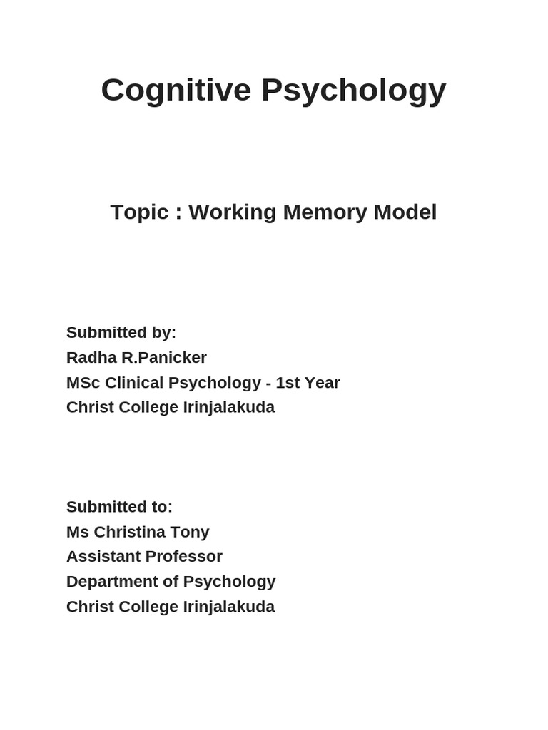 Working Model - Cognitive Psy | PDF | Memory | Long Term Memory