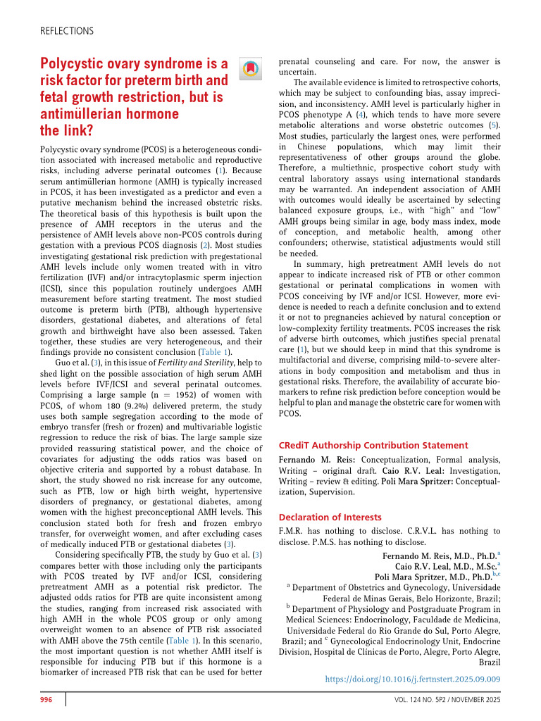 Polycystic Ovary Syndrome Is A Risk Factor For Pre | PDF | Polycystic ...