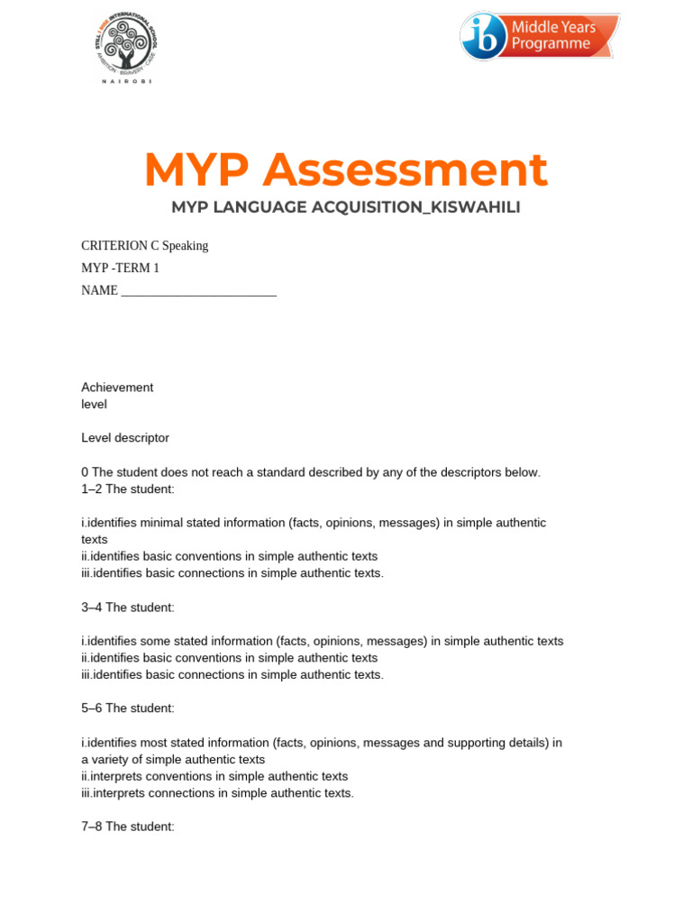 Myp Assessment Speaking | PDF