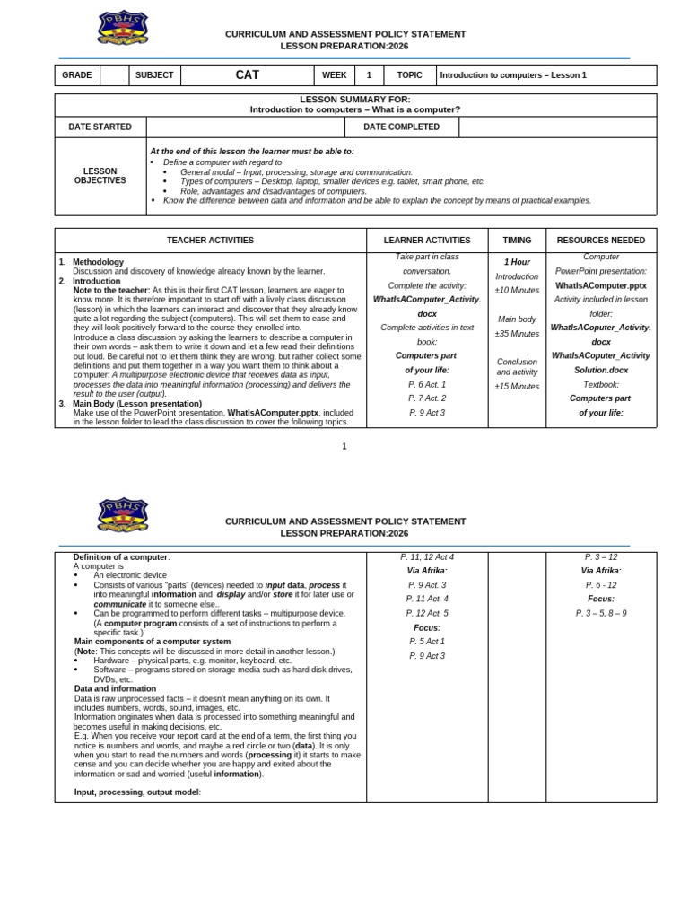 Grade 10 Term1 Week1 Lesson 1 - What Is A Computer | PDF | Laptop ...