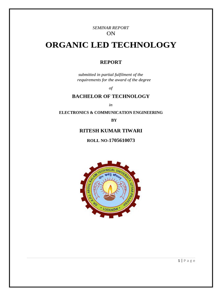 Oled Report | PDF | Oled | Light Emitting Diode