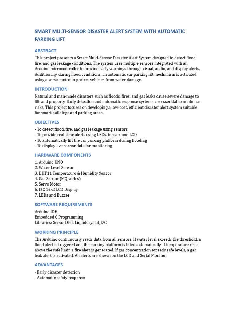 Smart Disaster Alert System Project Report | PDF | Arduino | Embedded ...