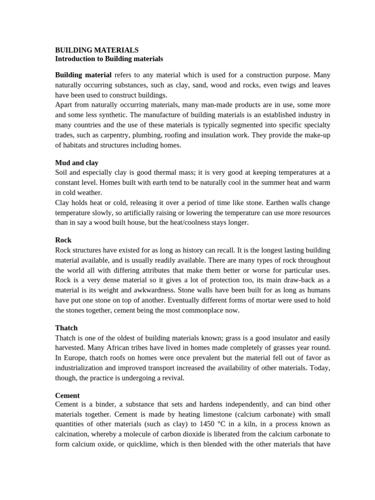 Building Construction Materials | PDF | Cement | Strength Of Materials