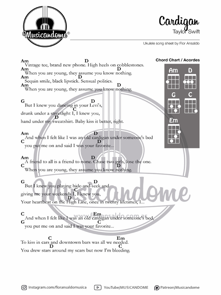 Cardigan - Taylor Swift - Chord Chart | PDF