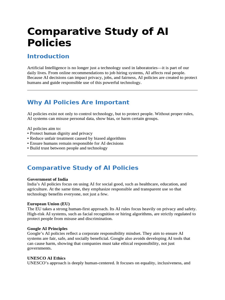 Comparative Study of AI Policies | PDF | Artificial Intelligence ...