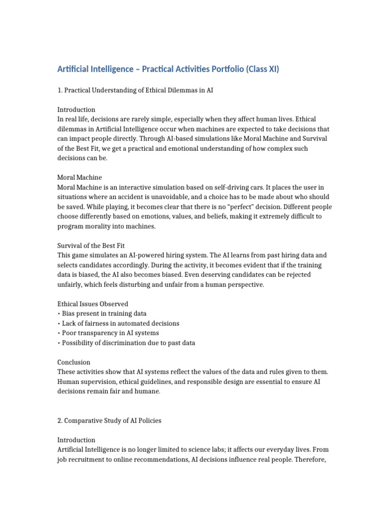 Class 11 AI Portfolio Rewritten | PDF | Artificial Intelligence ...