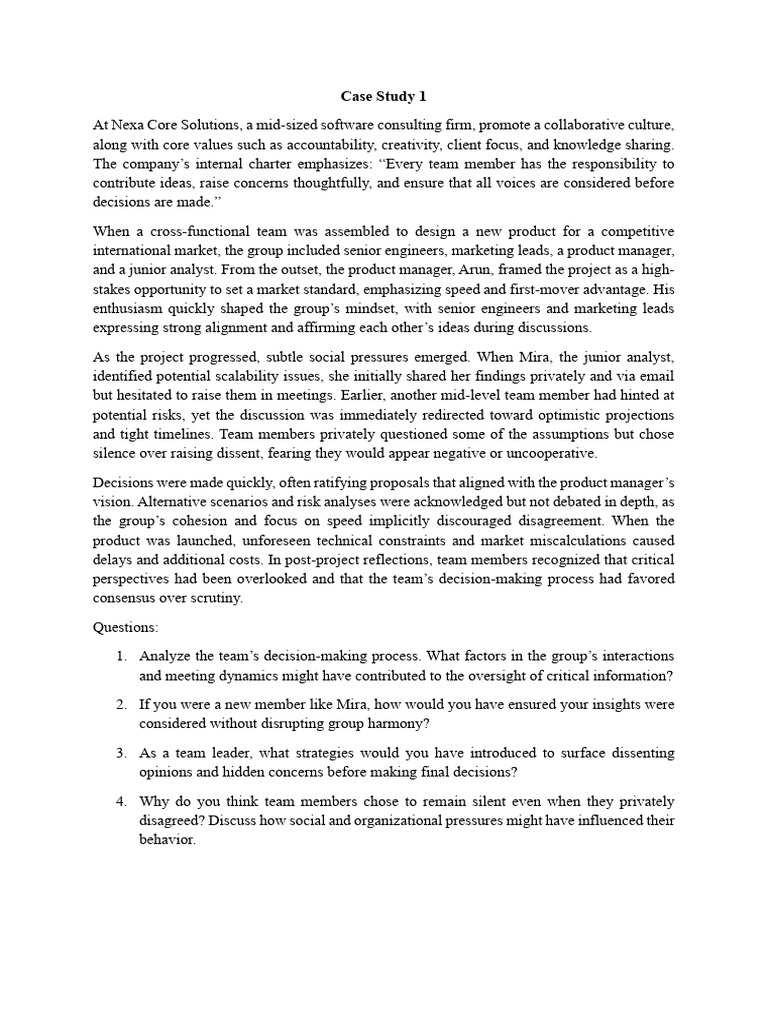 Case Study 1 for Written Assg | PDF | Decision Making | Social Psychology