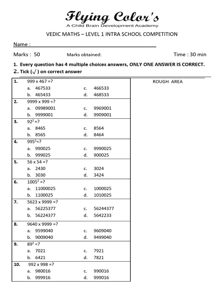 Vedic Maths 1st Level | PDF