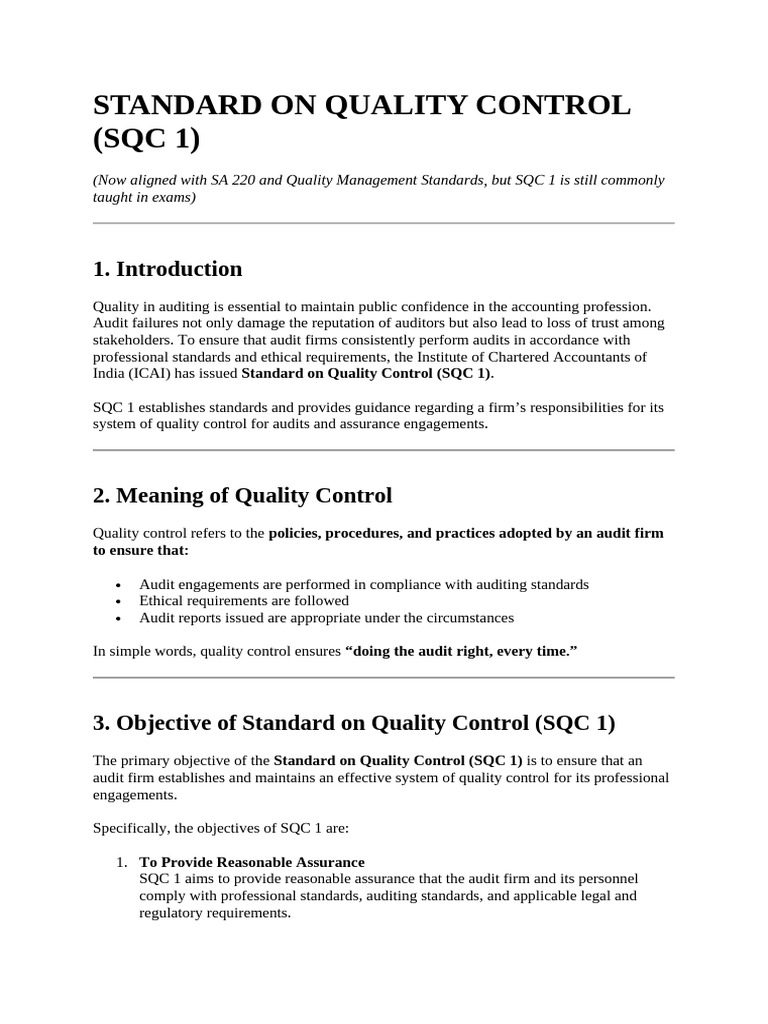 Standard On Quality Control | PDF | Audit | Regulatory Compliance