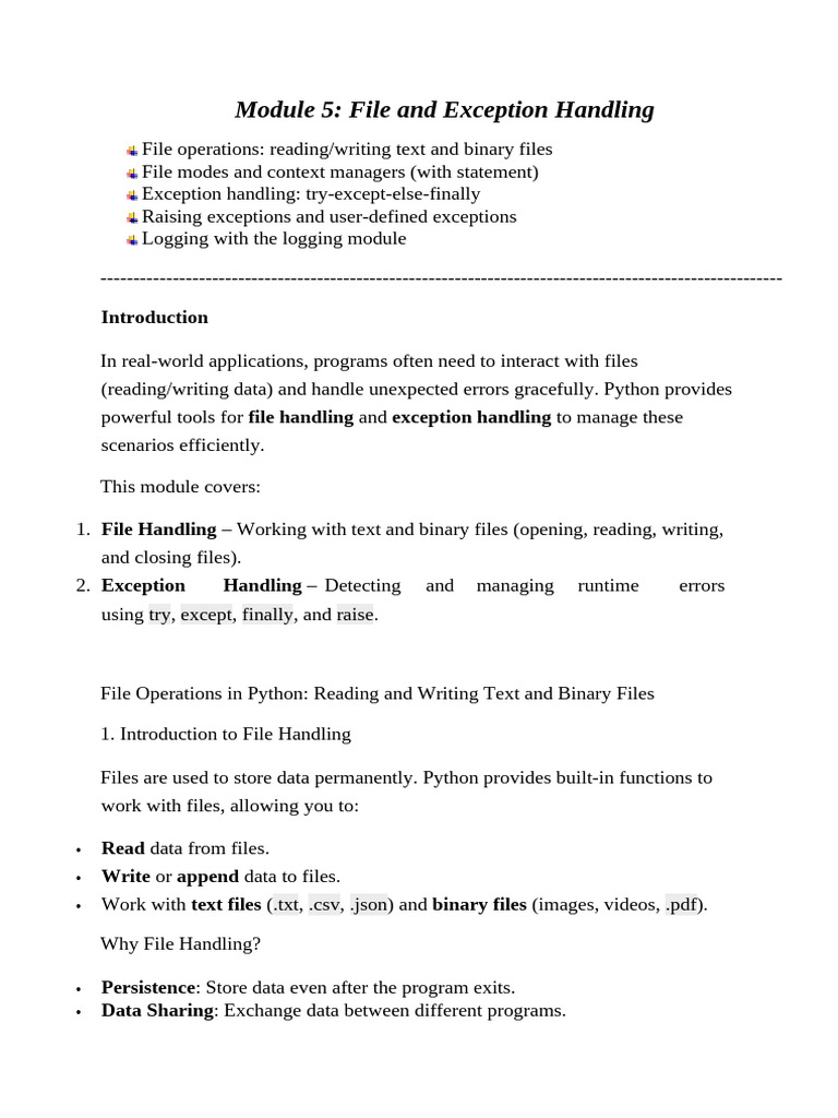 Module 5 File and Exception Handling | PDF | Computer File | Text File