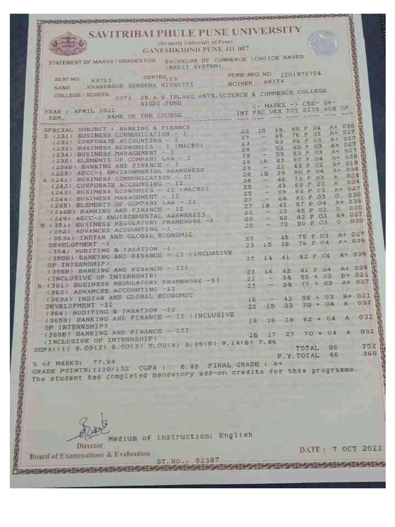 Graduation Result Surekha Khandbhor | PDF