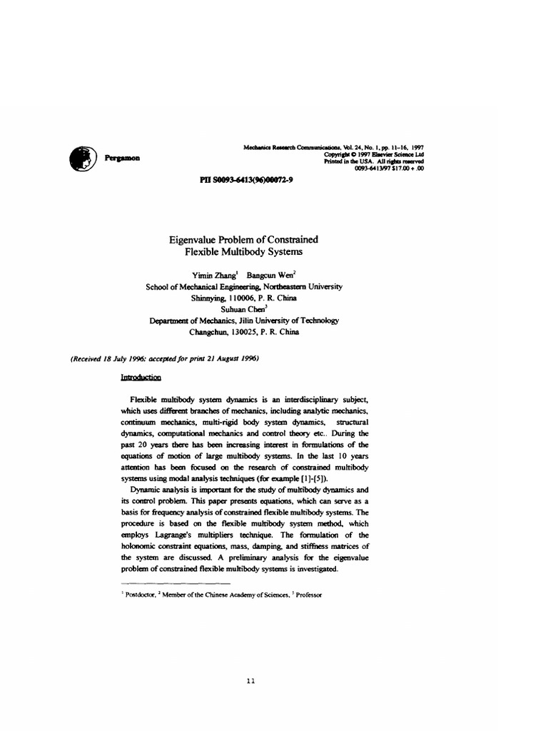 Eigenvalue Problem of Constrained Flexible Multibody Systems | PDF ...