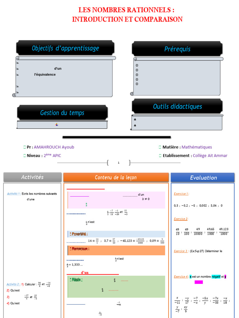 Introduction Aux Nombres Rationnels Cours Et Exercices Ma | PDF ...