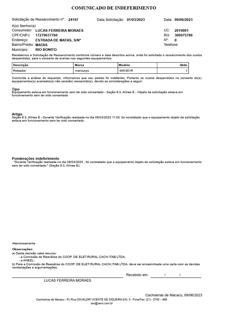 Modelo Indeferimento | PDF