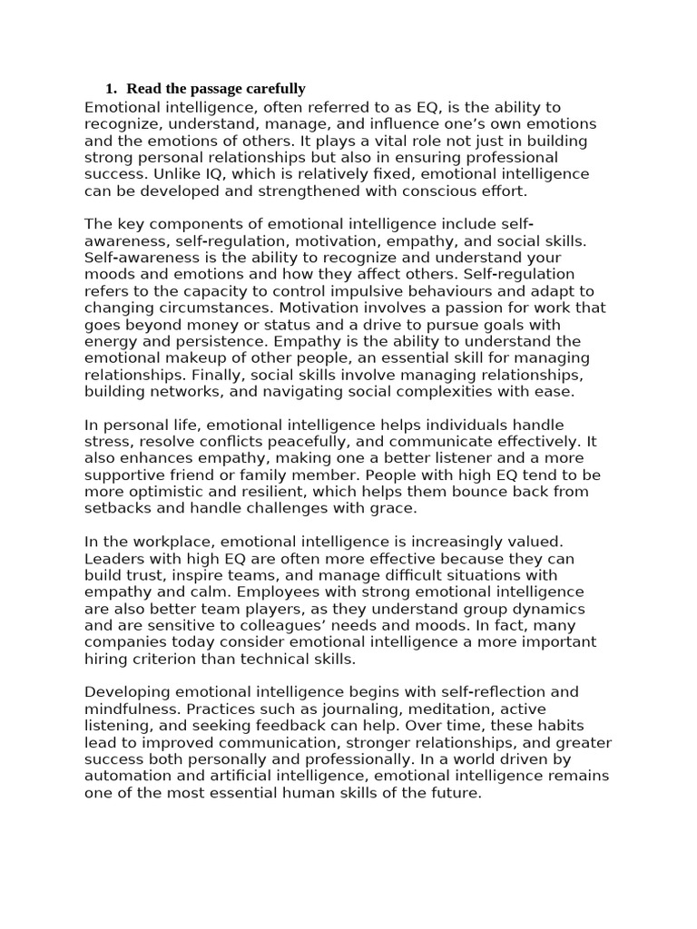 Note Making Passage 1 | PDF | Emotional Intelligence | Intelligence