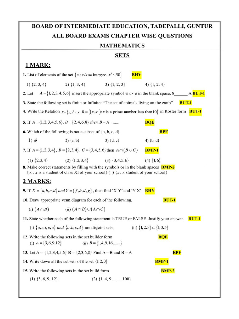Junior Inter Maths IMP Questions | PDF