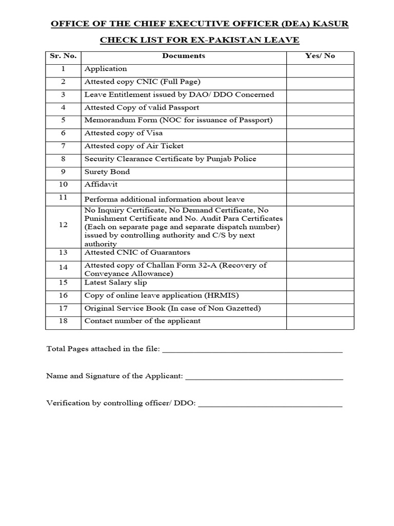 Check Lists For Various Cases by CEO (DEA) Kasur ( | PDF | Government ...