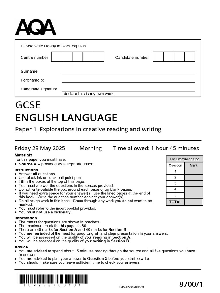 2025 June AQA GCSE English Literature Paper 1 (Shakespeare and 19th ...