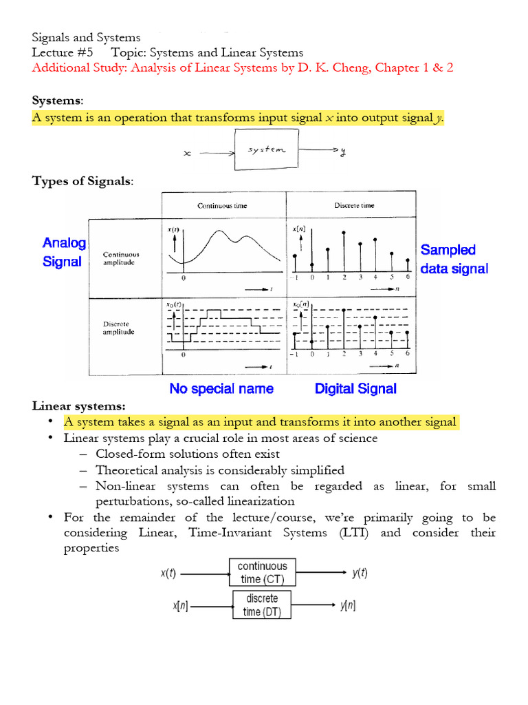 Lecture06 - System and Linear Systems | PDF | Amplifier | Linearity